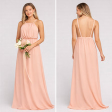 Show Me Your MuMu Dusted Peach Halter Backless Chiffon Maxi Gown Bridesmaid XS