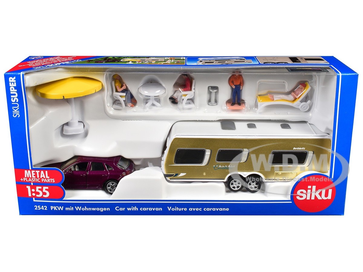 PORSCHE MACAN TURBO & CARAVAN CAMP SET 1/55 DIECAST MODELS BY SIKU