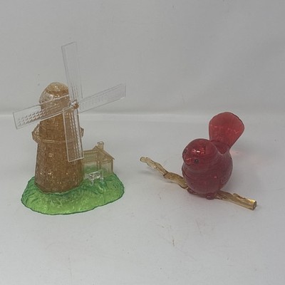 Lot of 2 BePuzzled 3D Crystal Puzzles - Red Bird & Windmill Deluxe 100% Complete