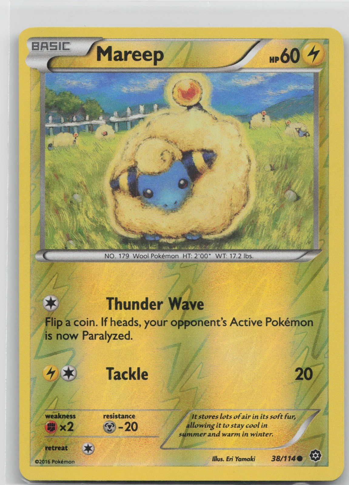 Mareep Common Lightning XY - Steam Siege 38/114 LP 2016 Eri Yamaki Reverse Holo