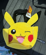 New Pok mon Pikachu Plush Tote Bag Winking Big Face Velboa Handbag Easter Basket