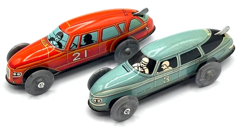 Marx Streamline Windup Racers, Made in Japan 1950-1960s. Green #3 and Red #21