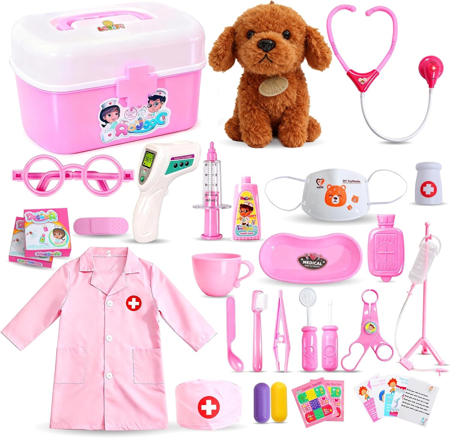 Girl Toys Doctor Kit for Toddlers 3-5 with Plush Dog, 39 PCS