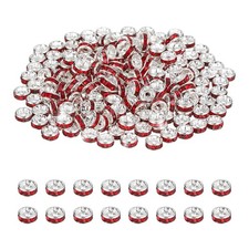4mm Rondelle Spacer Bead, 200 Pcs Rhinestone Loose Bead, Silver/Red