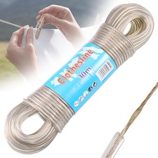 30m Washing Line Rope, Heavy Duty Clothes Line Steel Core, Strong String 4mm Dia