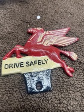 Antique Vintage Style Aluminum Pegasus Drive Safely License Plate Fob Topper