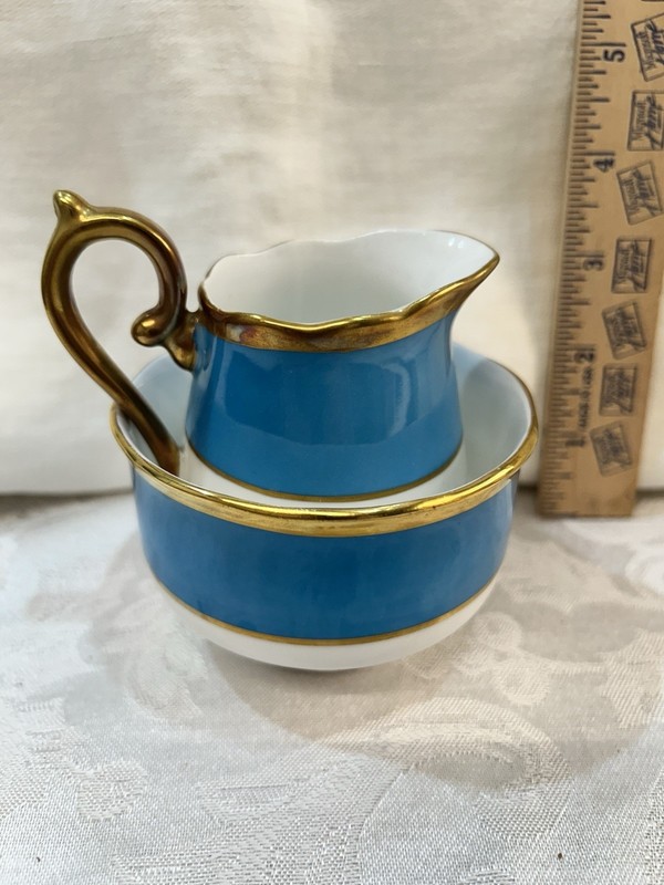 Vintage Royal York Made in England Blue Teal and  Gold Creamer and Sugar Bowl 