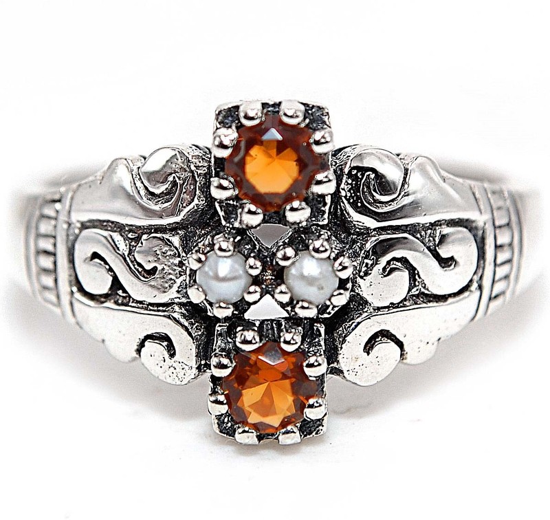 2CT Fire Garnet 925 Sterling Silver Filigree Ring Sz 6 F9-4