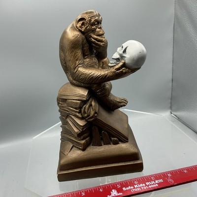 Vintage 1962 AUSTIN Productions DARWIN Thinker Ape Holding Skull Chalkware 9.5 