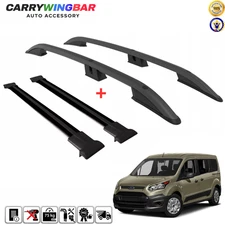 Roof Side Rails And CrossBars Ful Set Black For Ford Transit Connect LWB 2014-Up