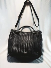 Deux Lux Navy Blue Woven Braided Leather Large Shoulder Hand Bag