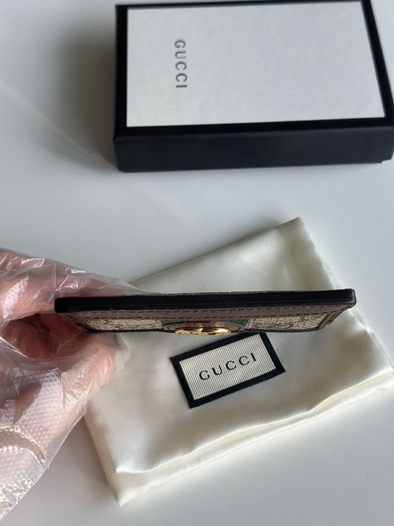 Gucci GG Logo Card Case Brown Canvas Leather Cardholder with 4 Slots thumbnail 6