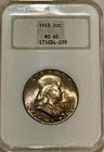1953 P Franklin Silver Half Dollar NGC MS65 Nicely Toned/Old Fatty Holder