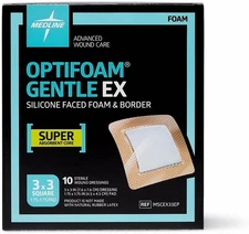 Medline Optifoam Gentle EX Bordered Foam Adhesive Dressing, 3" x 3" Square (10 C