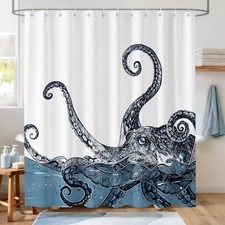 Octopus Shower Curtain,Nautical Funny Ocean Waterproof Polyester Fabric Bathr...