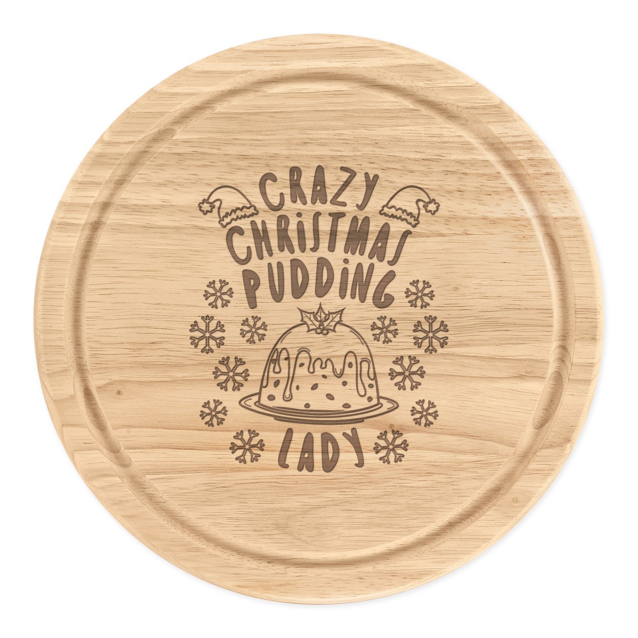 Crazy Christmas Pudding Lady Snowflakes Round Chopping Cheese Board Funny