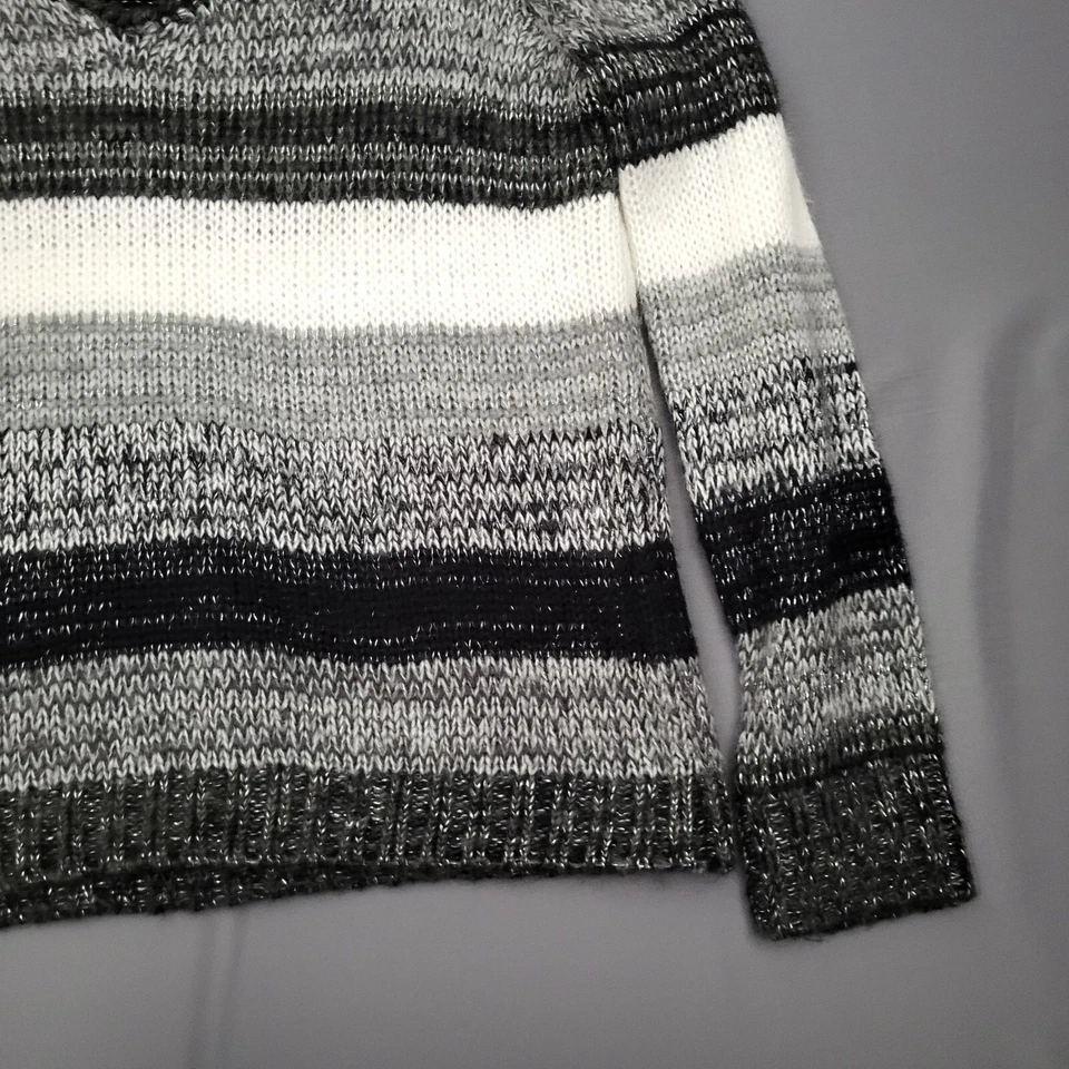 Bongo Sweater Womens Plus 2X Long Sleeve Pullover V Neck Knit Striped Gray - Image 4 of 4
