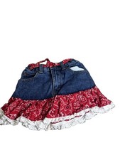 Vintage Girls Kiddie Coral Skirt Red Paisley Bandana Lace Western Boho