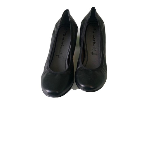 Tamaris Touch it Black Leather Cuir Classic Anti Slide Wedge Heel Pumps  Size 39 | eBay