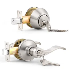 Front Entry Door Combo Handle Lock Set Wave Lever Keyed alike Single Deadbolt
