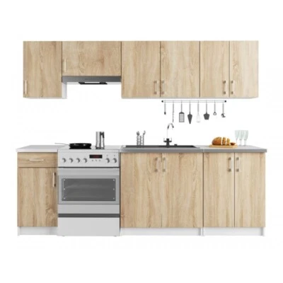 LBSIGN Cucina Lineare 240 Cm Moderna Componibile Rovere Effetto Legno Tania