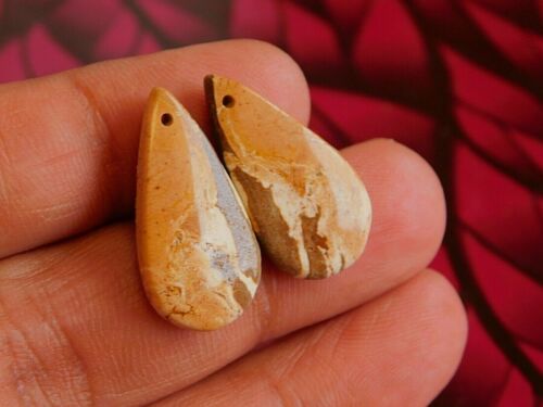 Top Front To Back Drilled Natural Zebra Jasper Teardrop Beads For Wire Wrapping - Picture 1 of 6