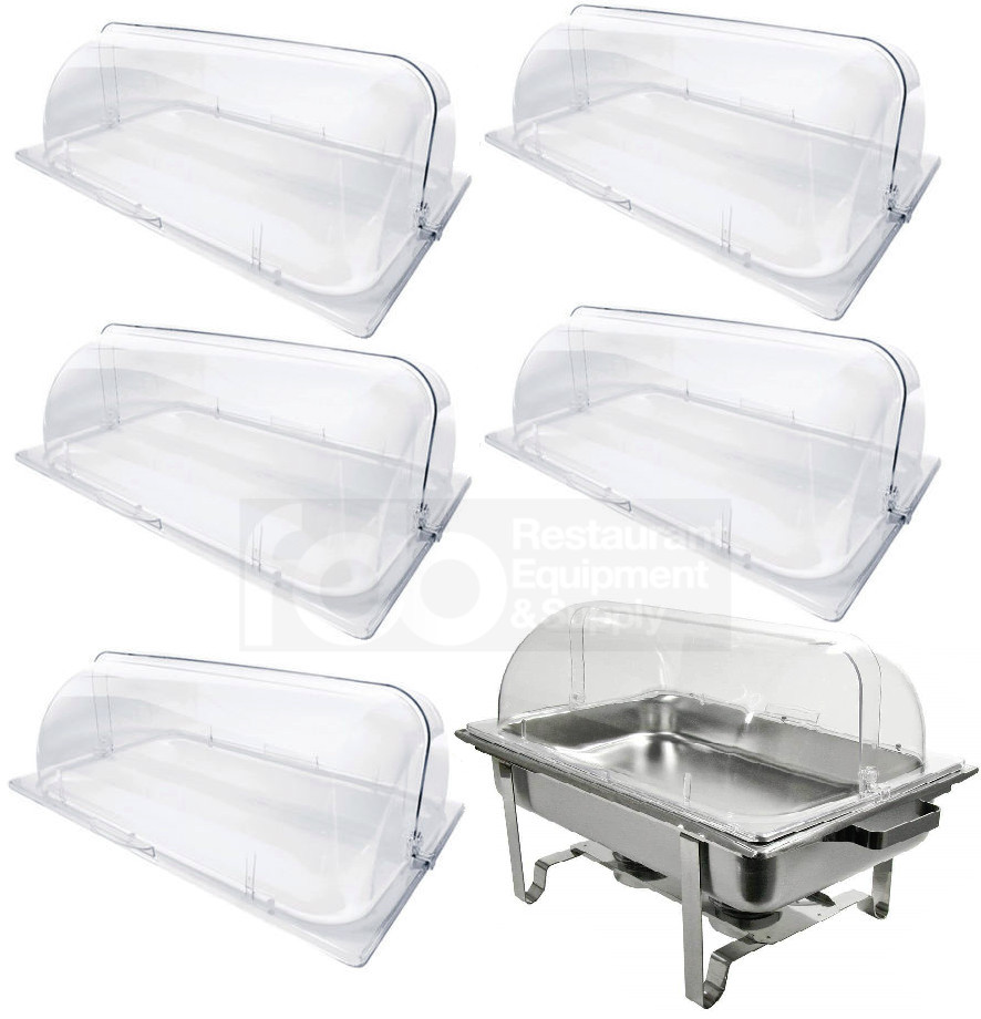 6 PACK Full Size Roll Top Chafing Dish Clear Plastic Pan Display Cover Chafer