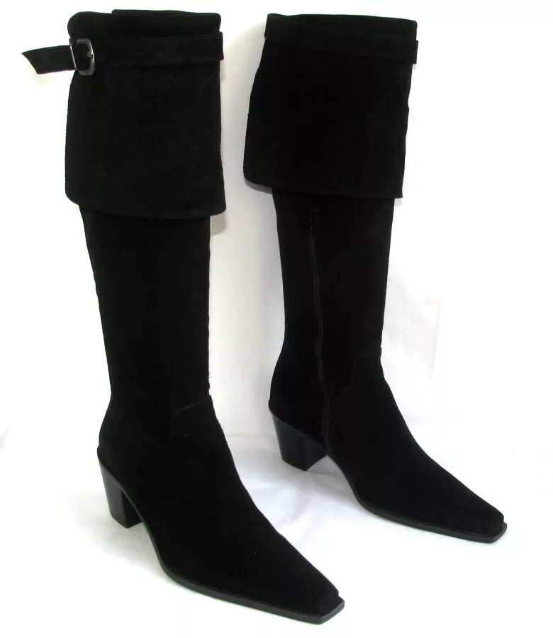 ACCESSOIRE DIFFUSION Bottes talons 6.5 cm cuir daim suède noir 36.5 37  NEUVES