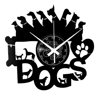 Vinyl-Schallplatte Wohnkultur Wanduhr - Tiere Haus - I LOVE DOGS Hunde