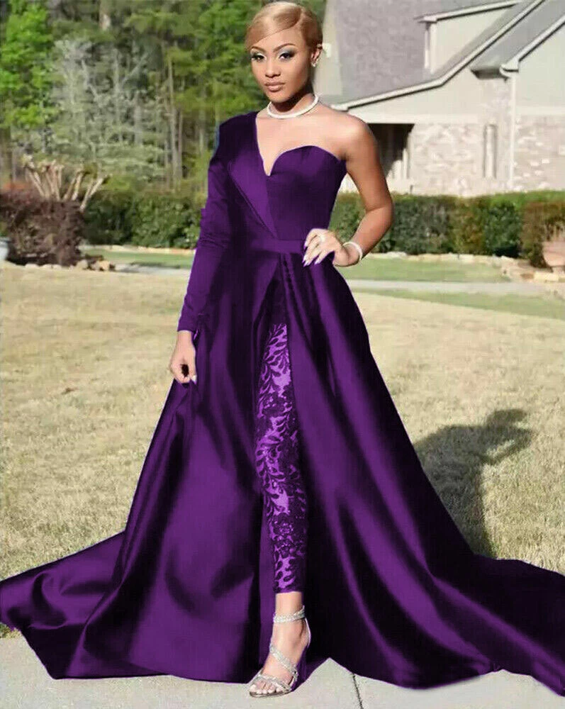 purple bridesmaid dresses ebay Zapakasa Women Vintage Mauve Tulle A-Line Long Bridesmaid Dress Purple  V-Neck Wedding Guest Dress with Sleeves main image 0