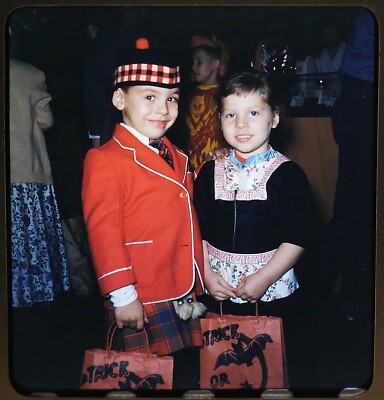Brother & Sister @ Trick or Treat Halloween - 1950s Stereo Realist slide #285
