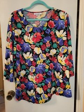 Serengeti Tunic Top 2X Plus Womens Stretch Floral Made in USA Tunic 3/4 Sleeve
