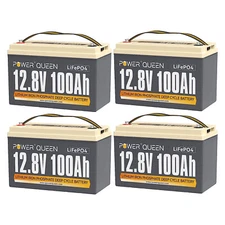 Power Queen 4 Pack 12V 100Ah LiFePO4 Lithium Battery 100A BMS Deep Cycle for RV