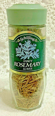 Vintage Schilling Spice Jar 'Fancy Rosemary Leaves' Green Top Almost Full