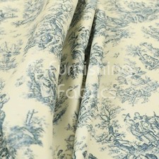 French Toile Traditional Blue Pattern Velour Printed Velvet Upholstery Fabrics