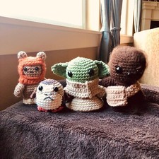 Baby Yoda Porg Ewok Chewbacca Inspired Star Wars Mandalorian Crochet 4 piece Set
