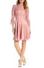 Eliza J Womens Bell Sleeves Lace Fit & Flare Dress Blush Pink 2