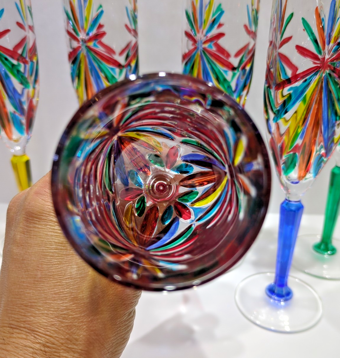 CC ZECCHIN MURANO Flute Glass, Multi color 9” Tall, Set of 6 | eBay