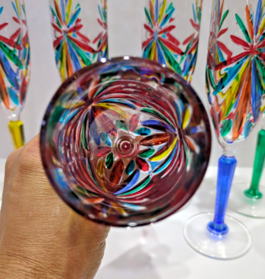 CC ZECCHIN MURANO Flute Glass, Multi color 9” Tall, Set of 6 | eBay