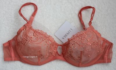 Nwt La Perla 906275 CM Primula '' Weich Tasse Netz W / Spitzen Bh, Koralle, 34B