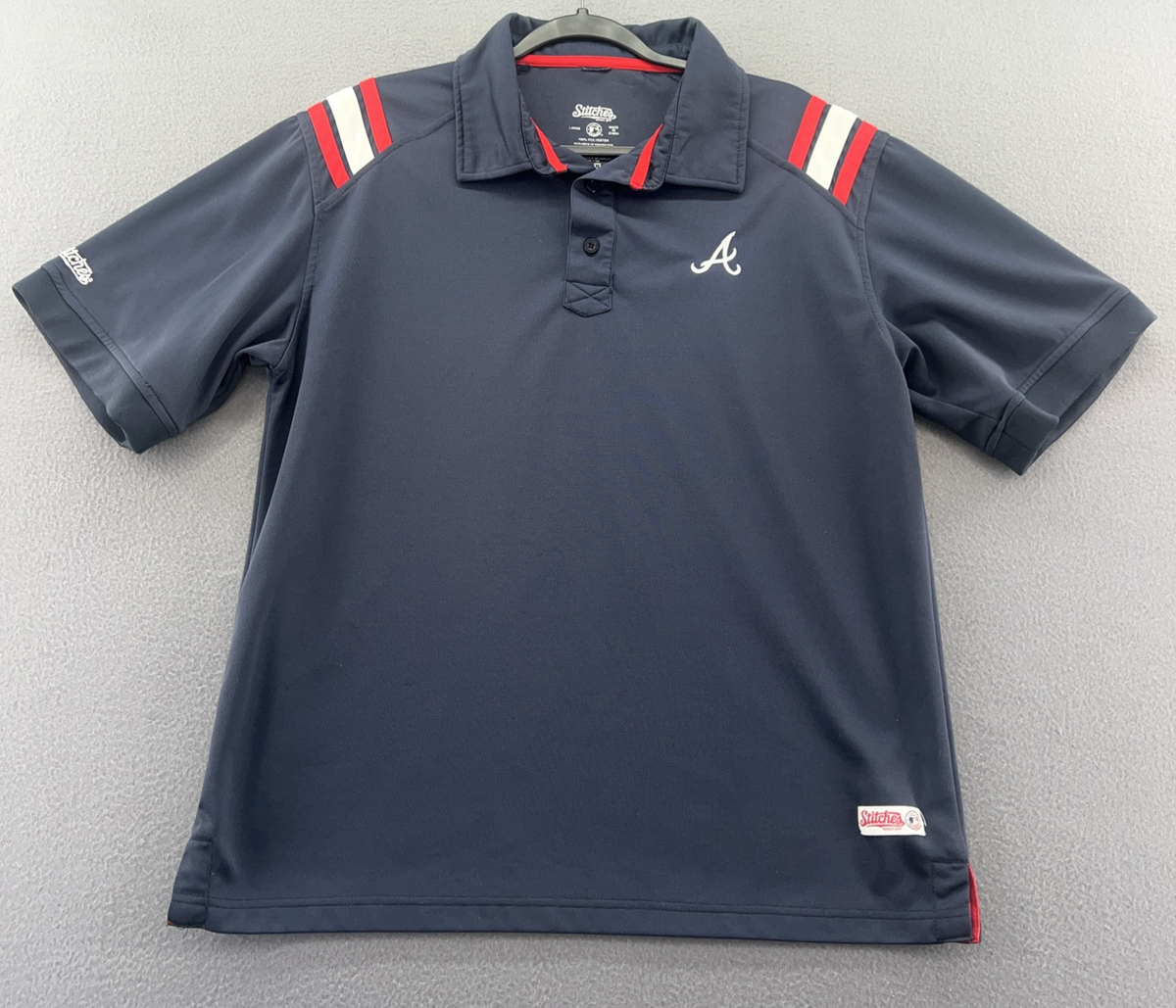 lee様 Stitches Shirt Mens Size L Blue Polo Short Sleeve Atlanta Braves