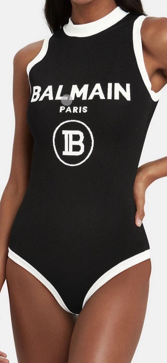 Balmain Bodysuit Paris Black Logo Gorgeous ! Size 38 S $1350