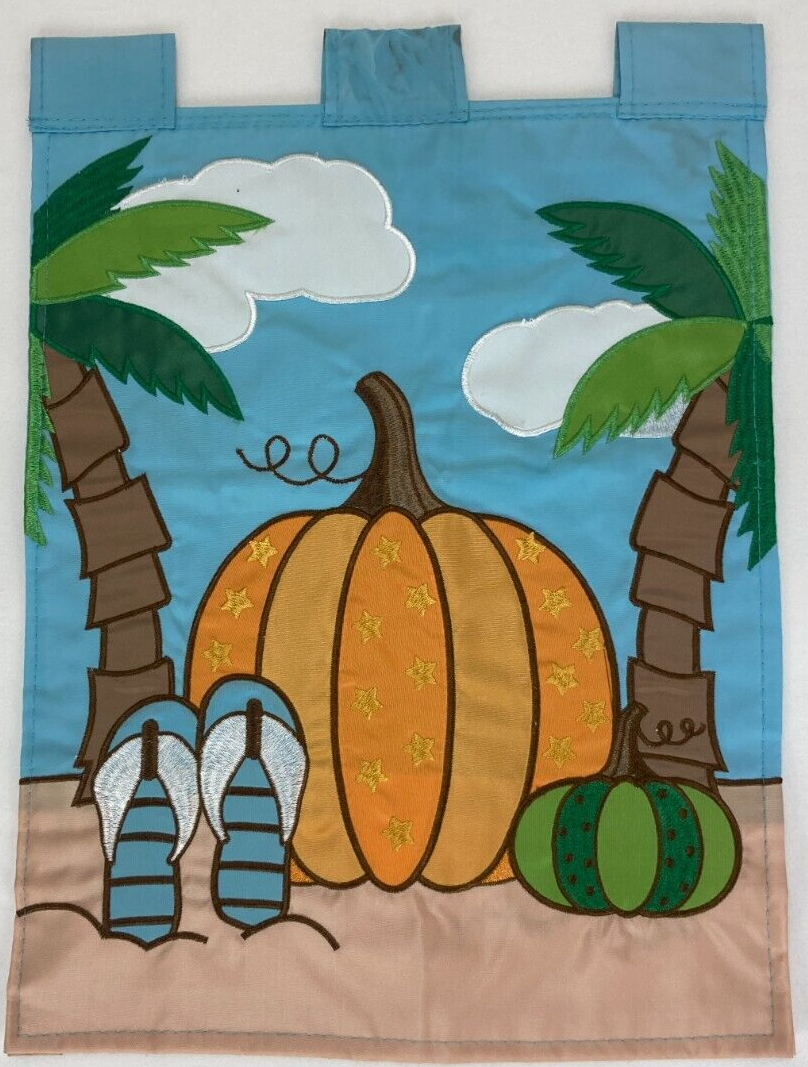 Pumpkin Palm Tree Beach Garden Flag 17.5x12.5 Nylon Outdoor Decor-image