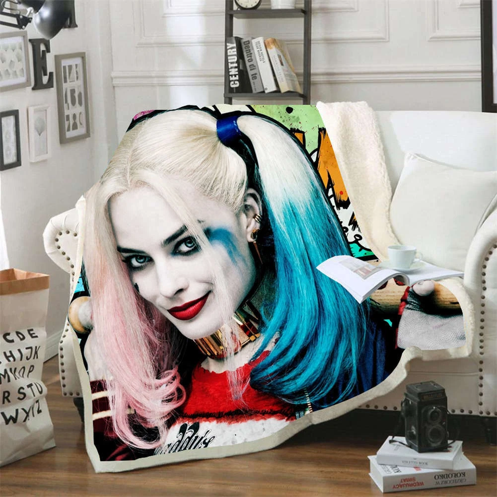 White Skin Glamorous Harley Quinn 3D Warm Plush Fleece Blanket Picnic Sofa Couch