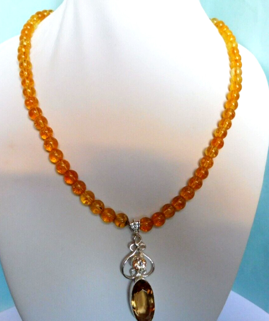 Collier en citrine naturelle d'Afrique du Sud 155 carats et argent massif