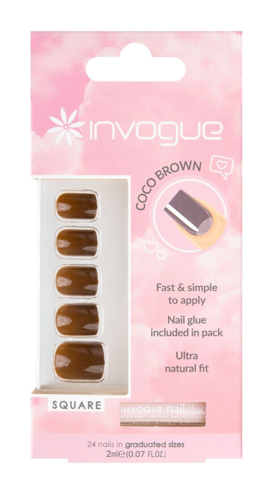 Invogue Coco Brown Square Nails (24 Pieces)