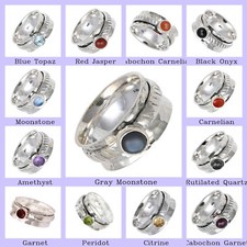 Natural Gray Moonstone Gemstone 925 Sterling Silver Spinner Ring For Girls