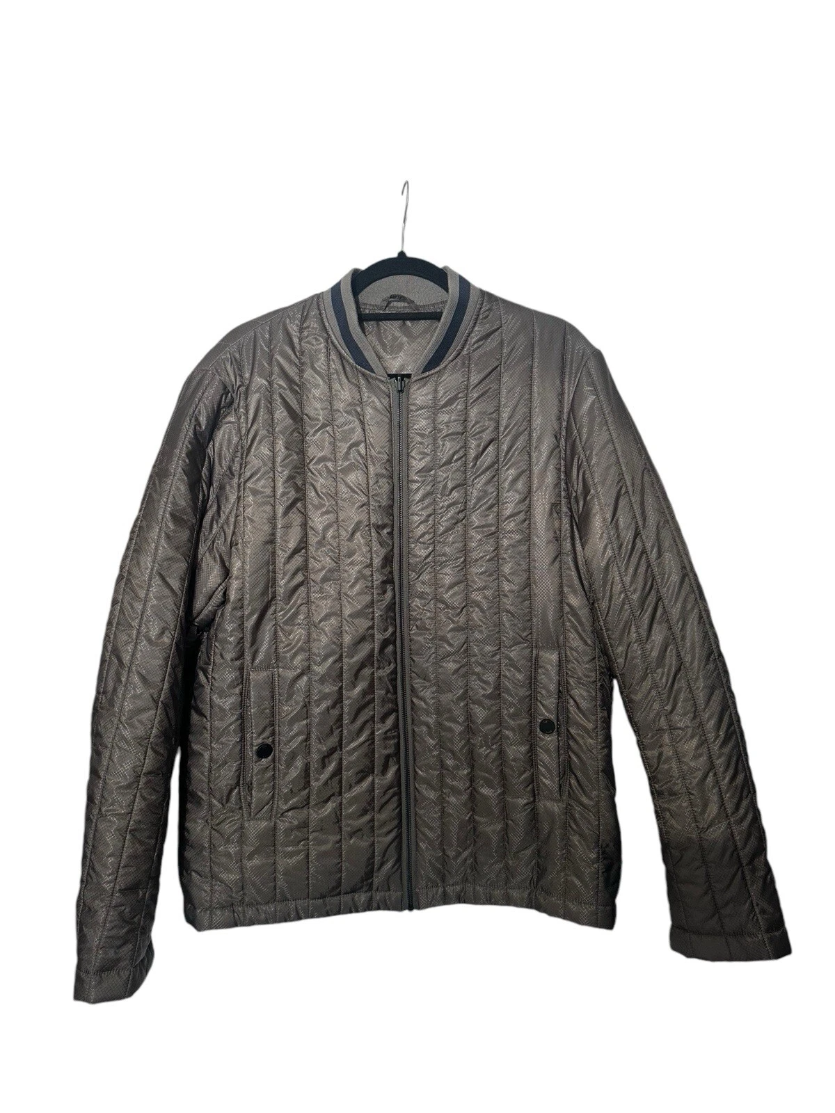 Ted Baker Polyamide Grey Khaki Quilted Men’s Bomber Jacket Large