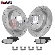 Rear Drilled Rotors + Ceramic Brake Pads for 2012 2013 2014- 2023 Hyundai Accent