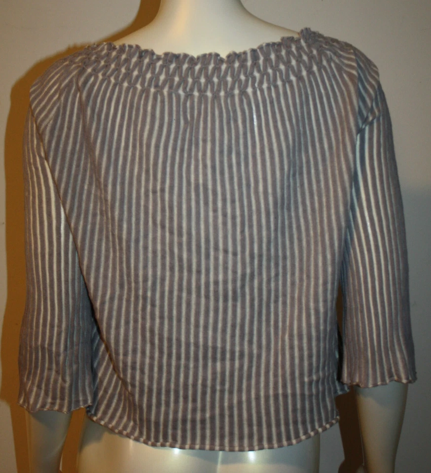 Sparrow Cardigan Sweater S Gray Purple White Ribbed Smocking Drawstring Tie - Image 4 of 4